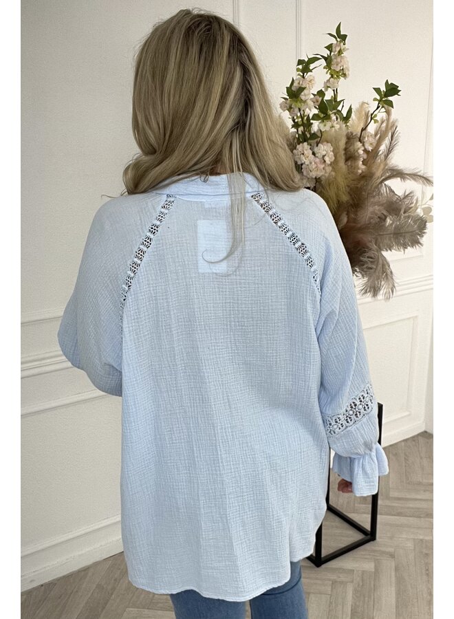 Pretty Boho Cotton Blouse - Light Blue