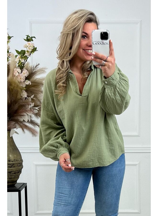 Quinty Cotton V Neck - Armygreen