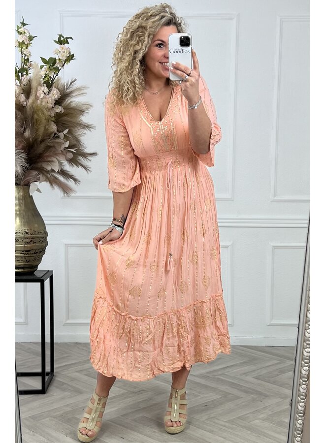 Maxi Ibiza Dress - Peach/Gold