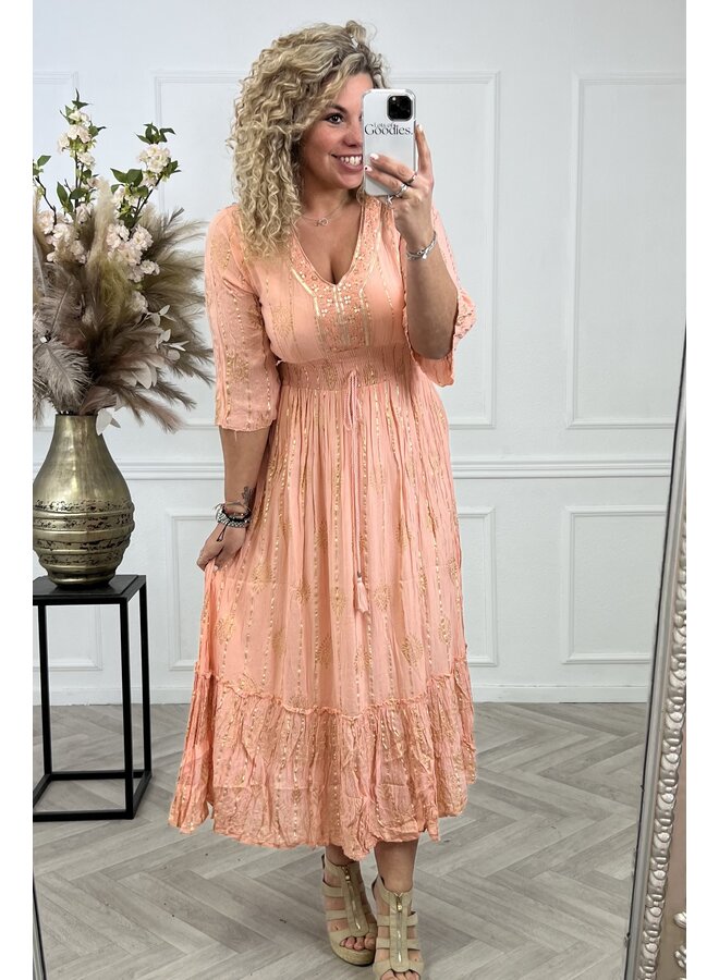 Maxi Ibiza Dress - Peach/Gold