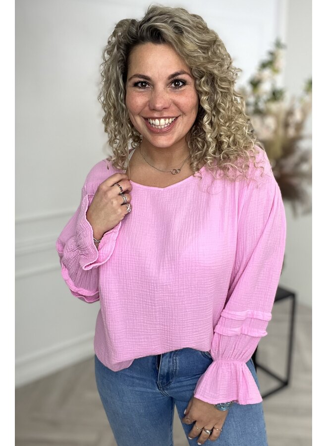 Perfect Sleeve Cotton Blouse - Light Pink