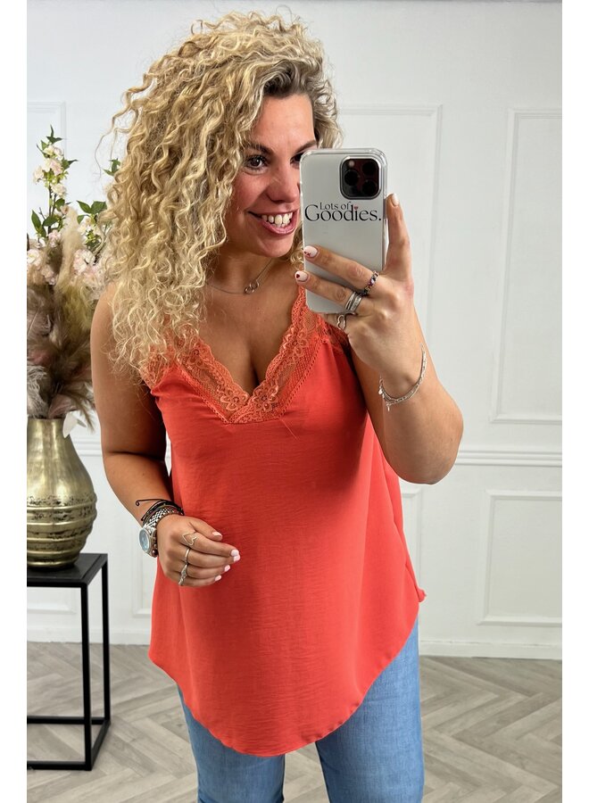Curvy Sisi Lace Top - Coral