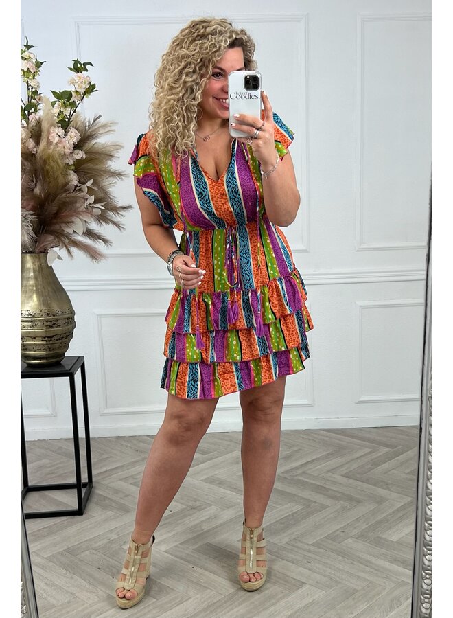Sarah Print Ruffle Dress - Multicolor
