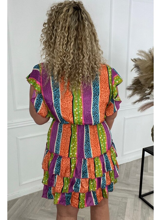 Sarah Print Ruffle Dress - Multicolor