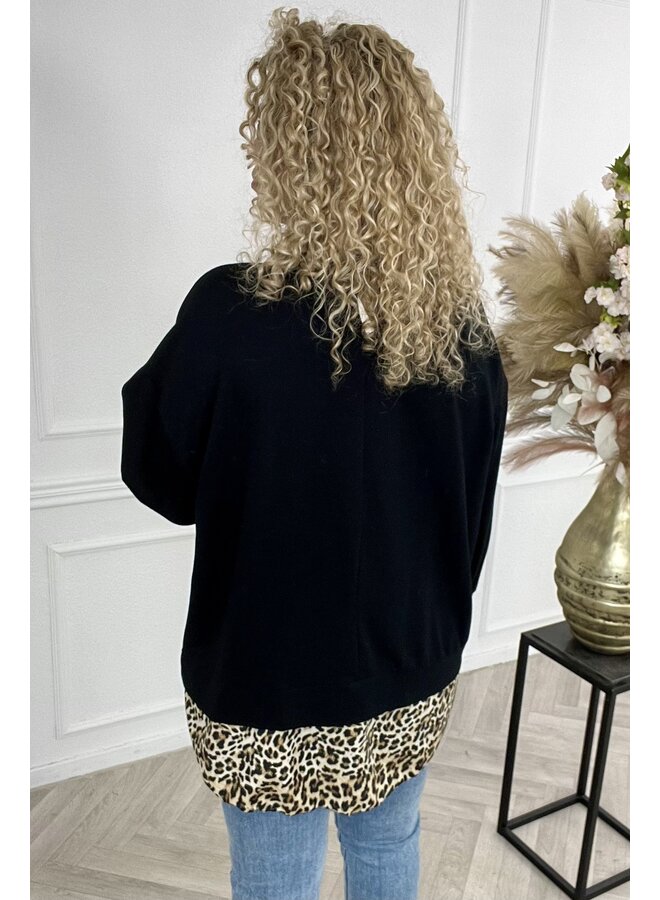 Leopard Collar Blouse Sweater - Black