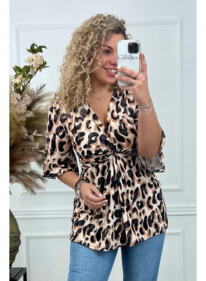 Curvy Knotted Big Leopard Top - Brown/Black