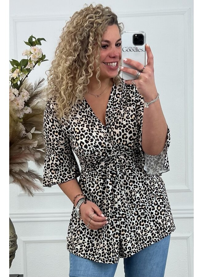 Curvy Knotted Leopard Top - Beige/Black