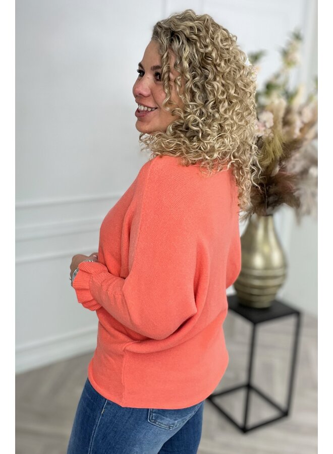 Ruffle Butterfly Sweater - Coral