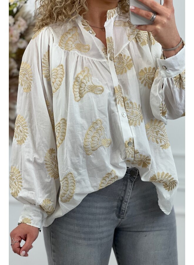 Embroidered Paisley Blouse - Yellow