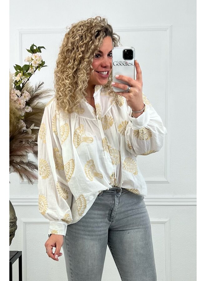 Embroidered Paisley Blouse - Yellow