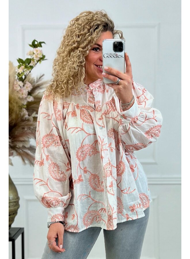 Embroidered Paisley Blouse - Pink