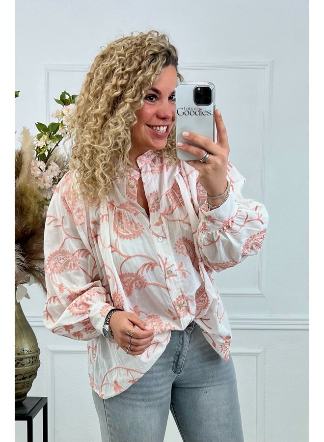 Embroidered Paisley Blouse - Pink