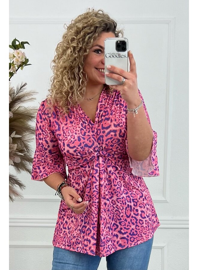 Curvy Knotted Leopard Top - Pink/Purple