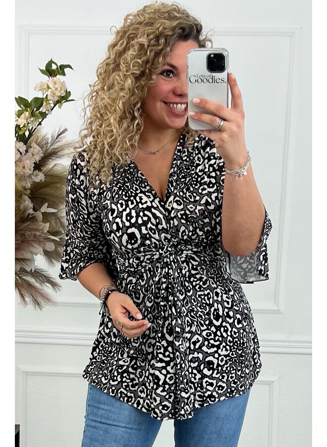 Curvy Knotted Leopard Top - Grey/Black