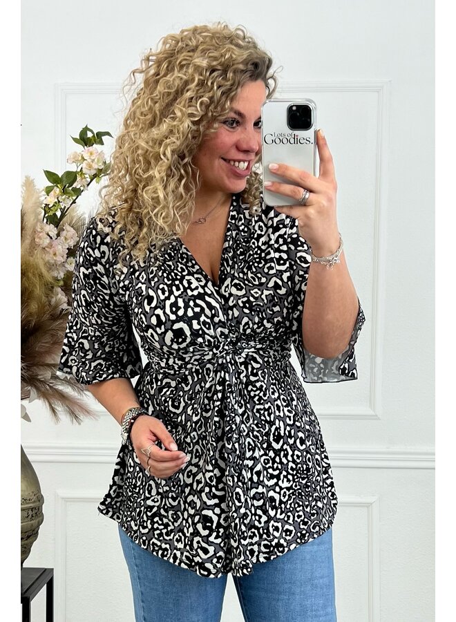 Curvy Knotted Leopard Top - Grey/Black