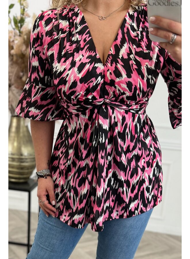 Curvy Knotted Leopard Top - Painted Pink