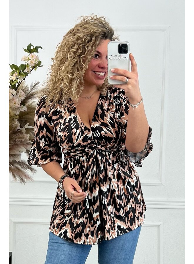 Curvy Knotted Leopard Top - Painted Brown