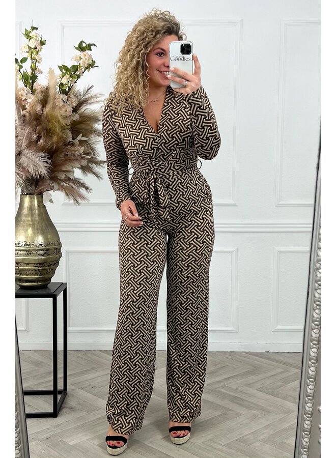 Perfect Print Jumpsuit - Beige/Brown