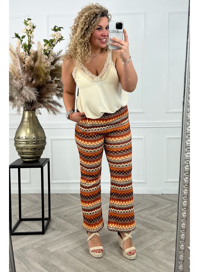 Summer Print Pants - Orange/Beige