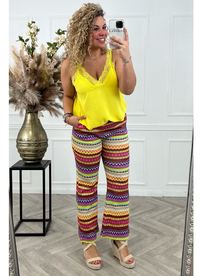 Summer Print Pants - Fuchsia/Yellow