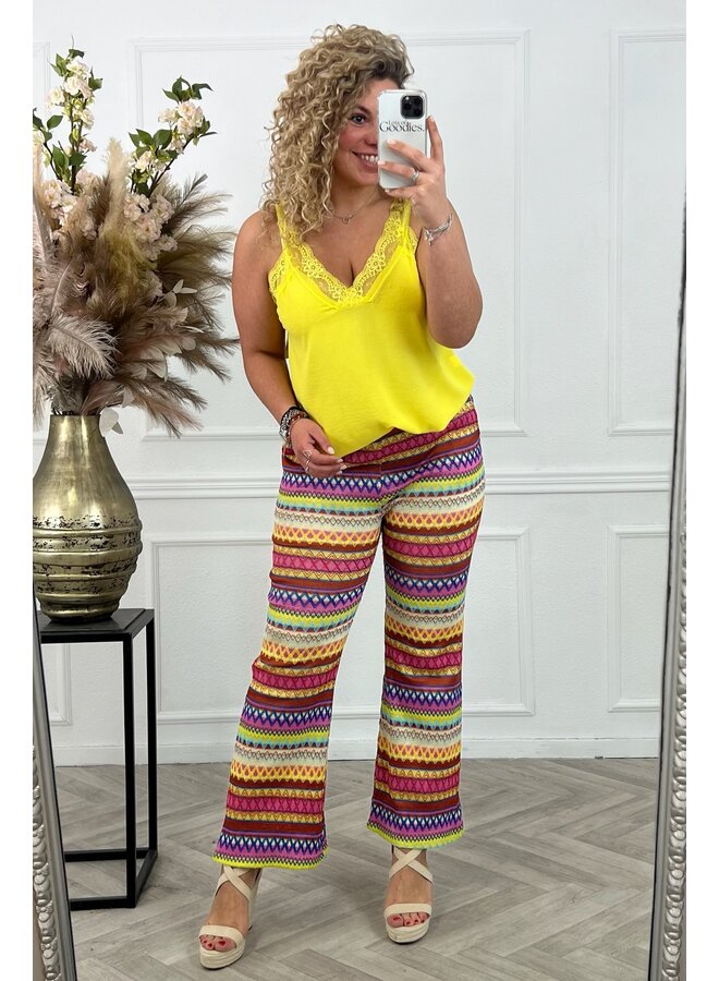 Summer Print Pants - Fuchsia/Yellow