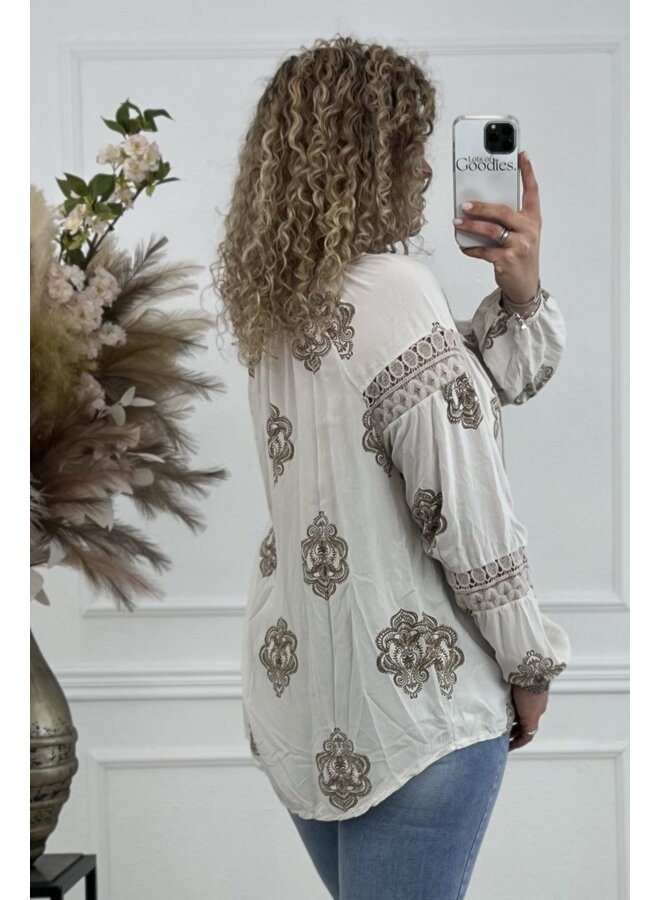 Valencia Boho Barok Blouse - Beige