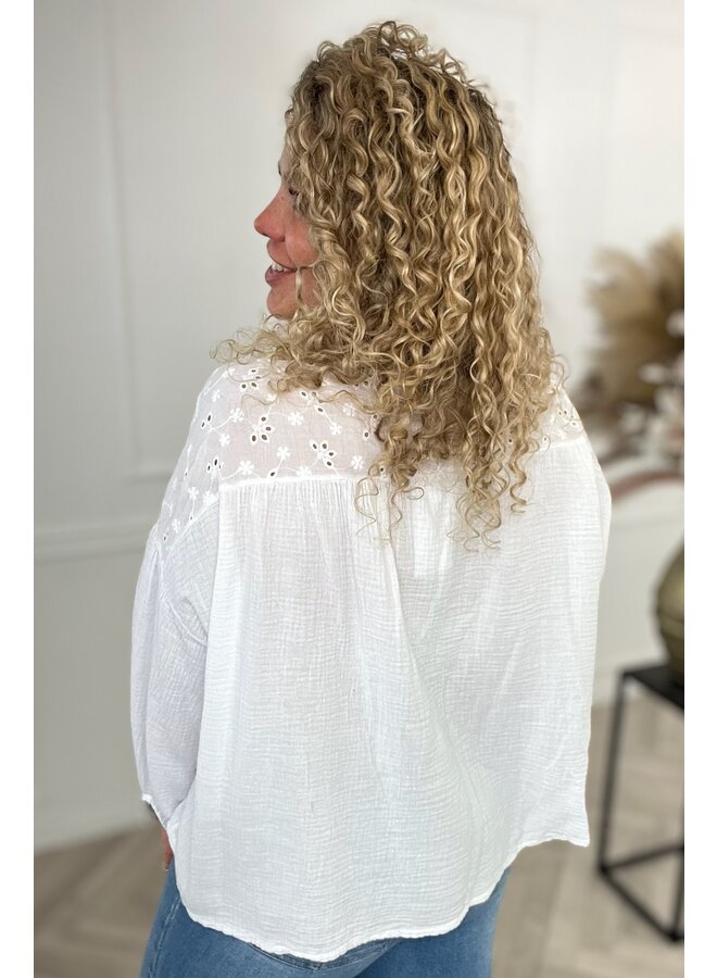 Cotton Broderie Blouse - White