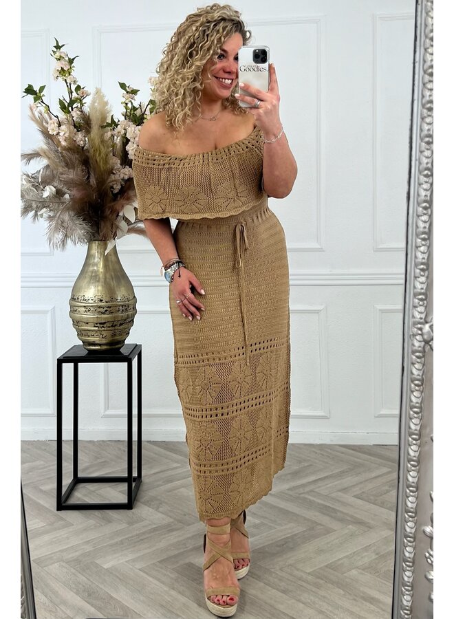 Coco Off Shoulder Crochet Dress - Camel