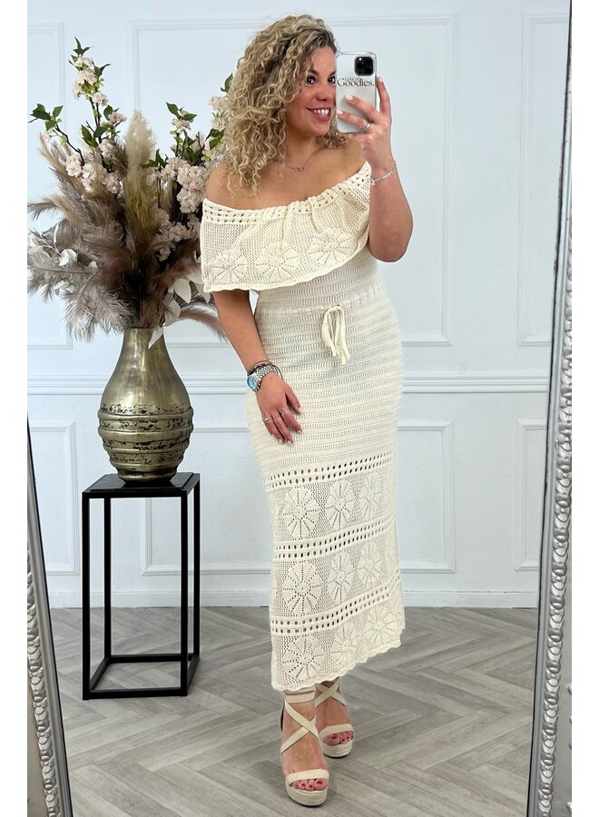 Coco Off Shoulder Crochet Dress - Beige