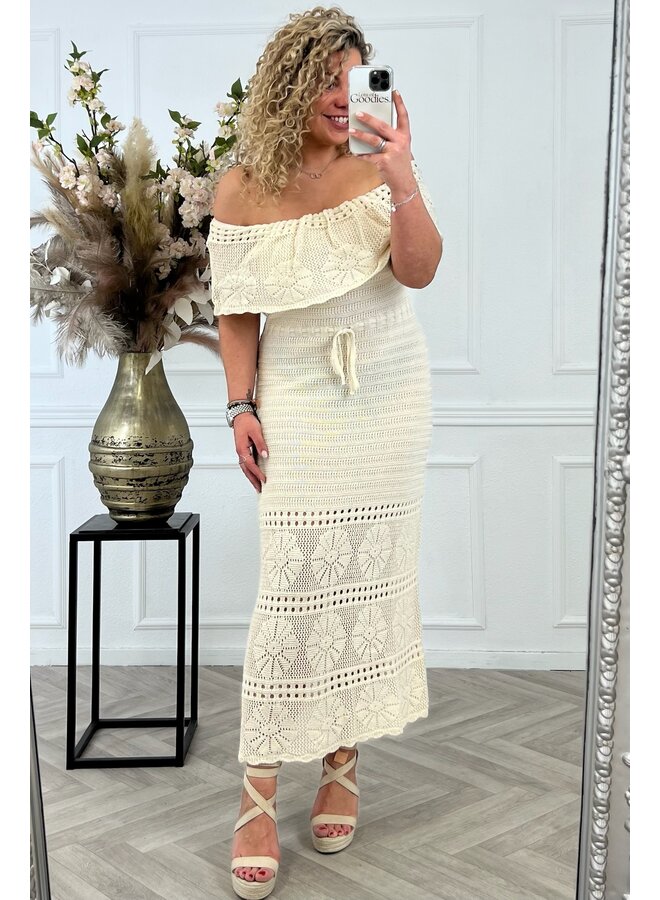 Coco Off Shoulder Crochet Dress - Beige