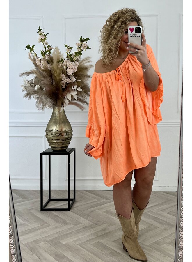 Kickie Ibiza Ruffle Tunic - Neon Orange