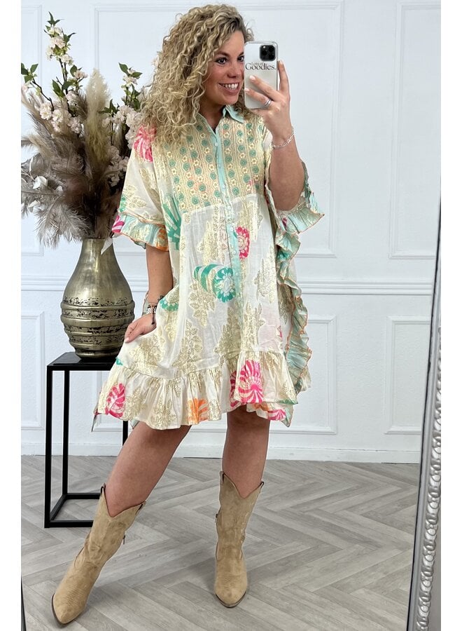 Hella Golden Ruffle Tunic - White/Blue