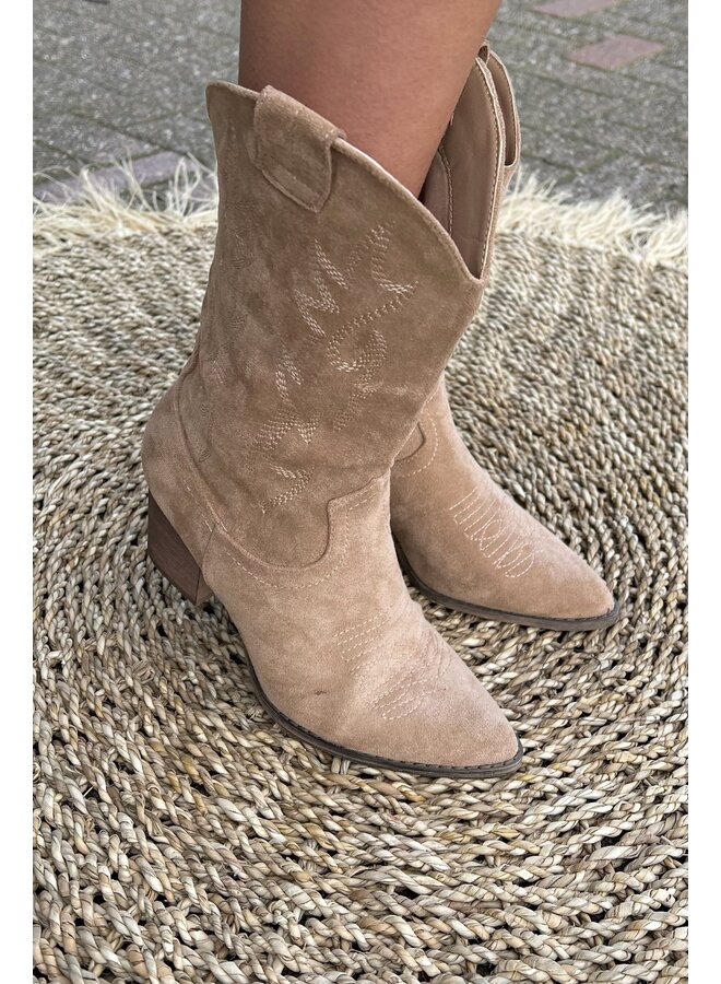 Suede Cowboy Boot - Beige