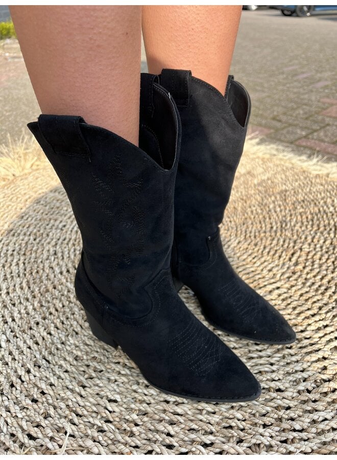 Suede Cowboy Boot - Black