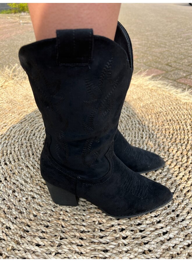 Suede Cowboy Boot - Black