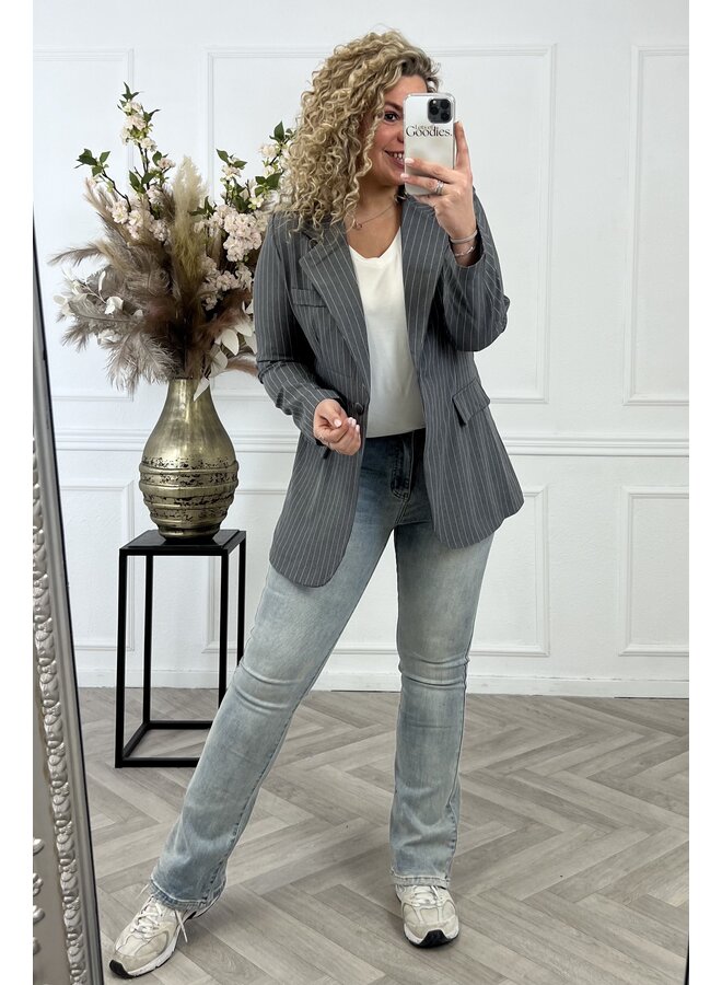 Curvy Lucy Striped Blazer - Dark Grey/White