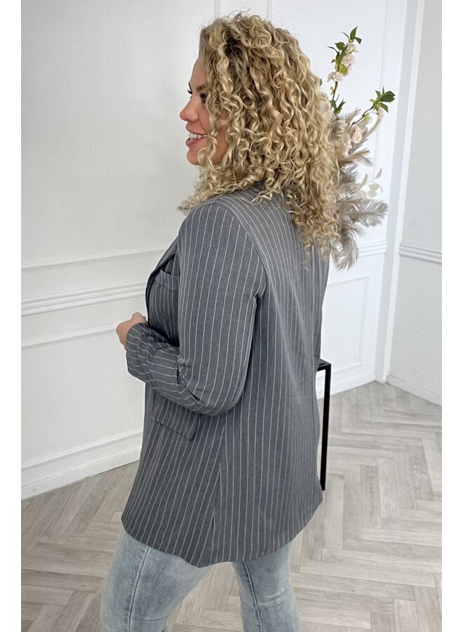 Curvy Lucy Striped Blazer - Dark Grey/White