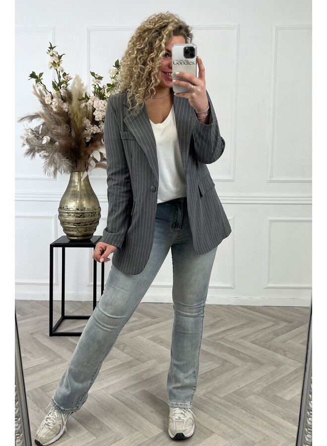 Curvy Lucy Striped Blazer - Dark Grey/White