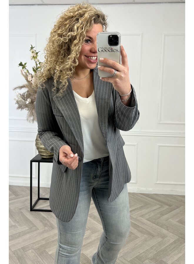 Curvy Lucy Striped Blazer - Dark Grey/White