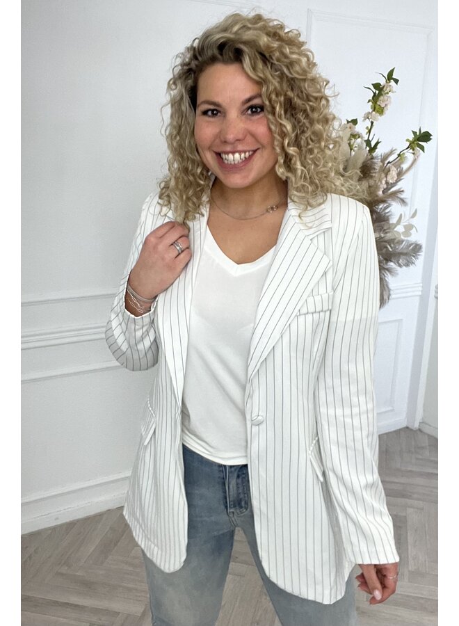 Curvy Lucy Striped Blazer - White/Black