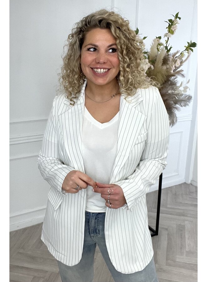 Curvy Lucy Striped Blazer - White/Black