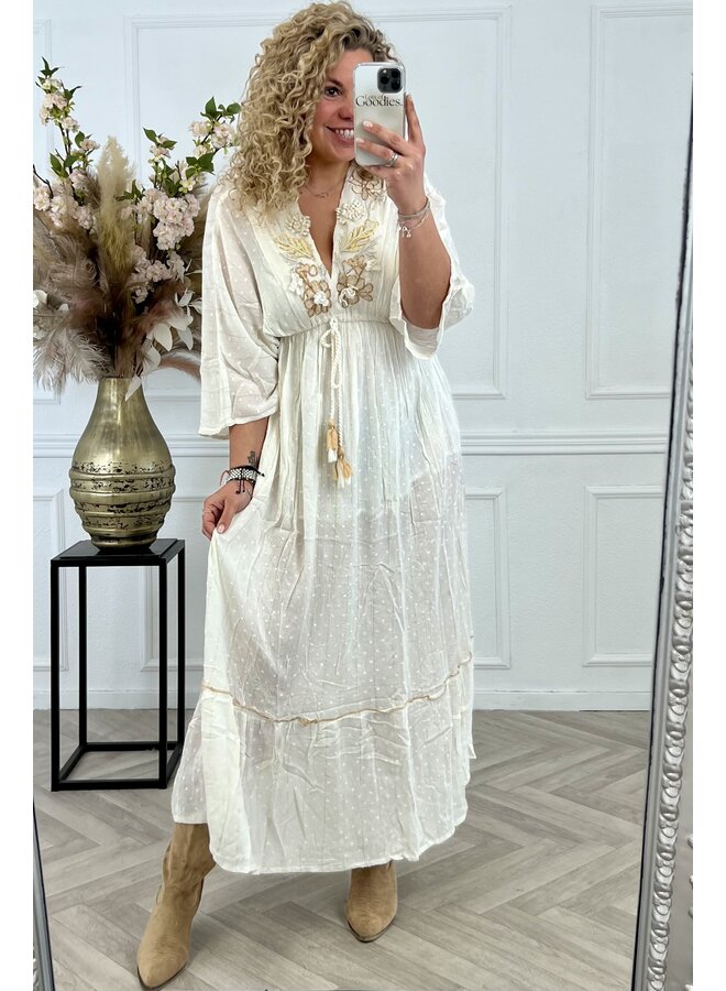 Maxi Ibiza Dress Flower- Creme/Beige