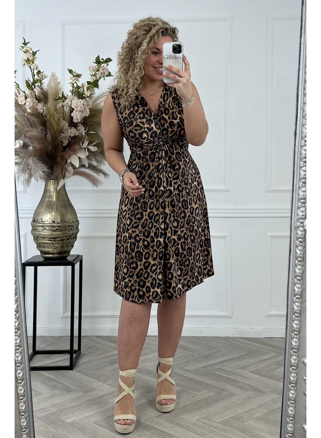 Curvy Knotted Sleeveless Dress Leopard - Brown/BlackPRE-ORDER