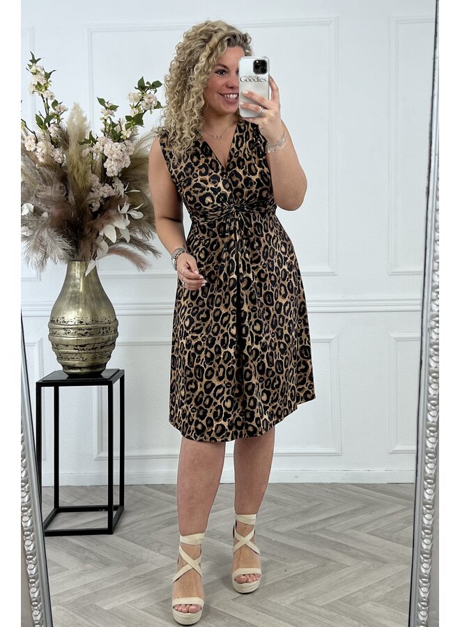 Curvy Knotted Sleeveless Dress Leopard - Brown/Black
