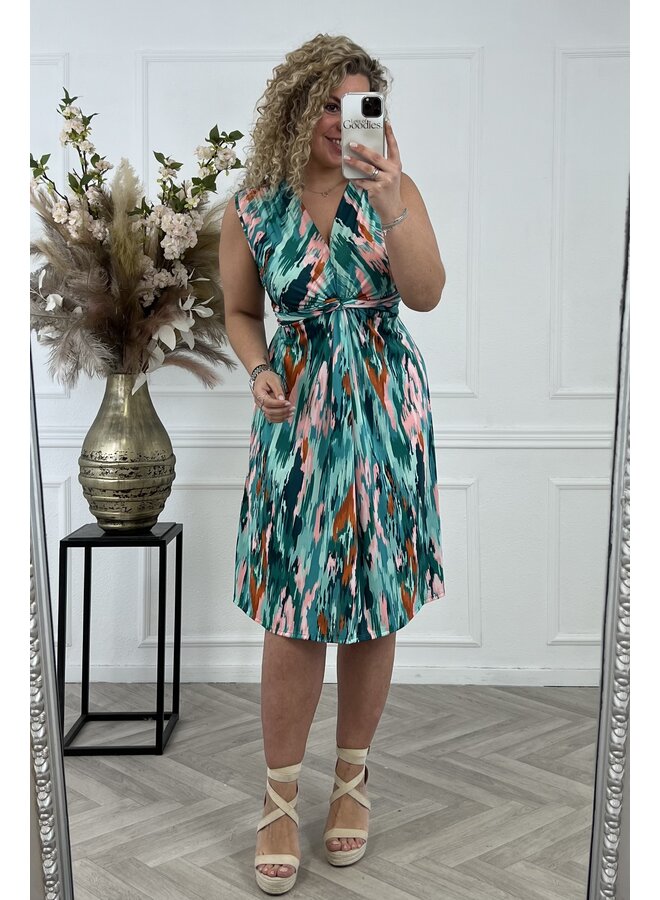Curvy Knotted Sleeveless Dress Striped - Sage/Pink PRE-ORDER