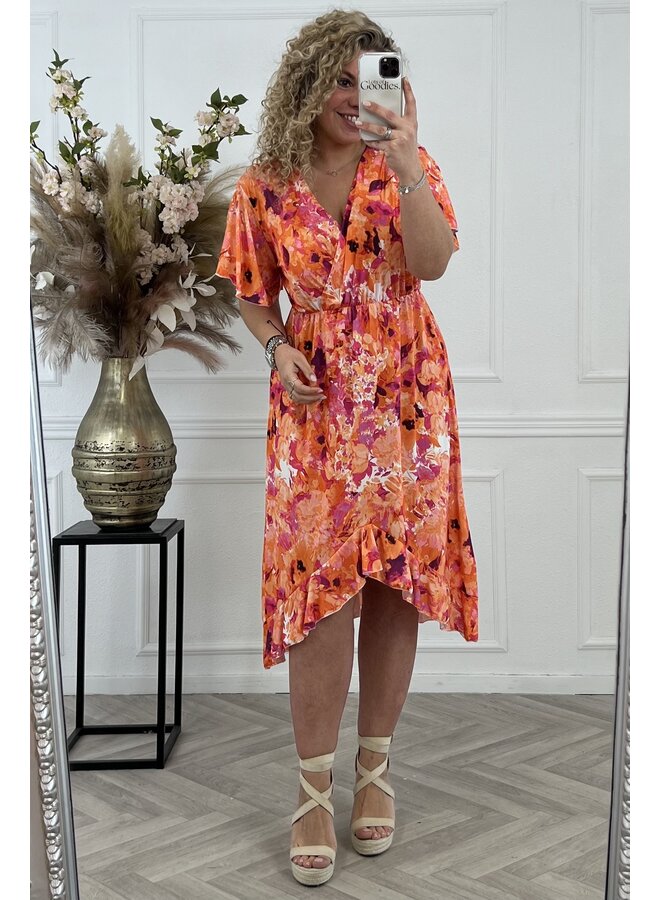 Curvy Spanish Dress Flower - Orange/Pink