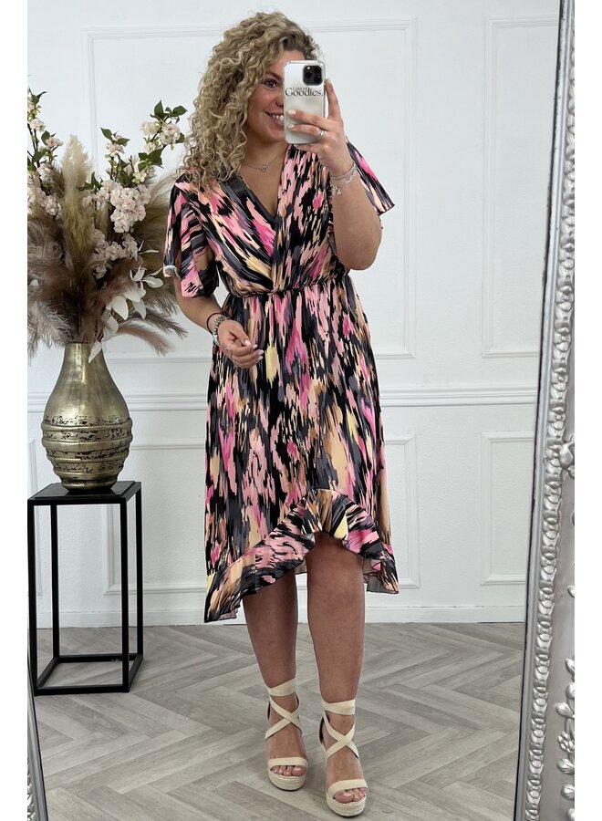 Curvy Spanish Dress Striped - Black/Pink