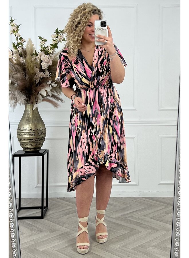 Curvy Spanish Dress Striped - Black/Pink