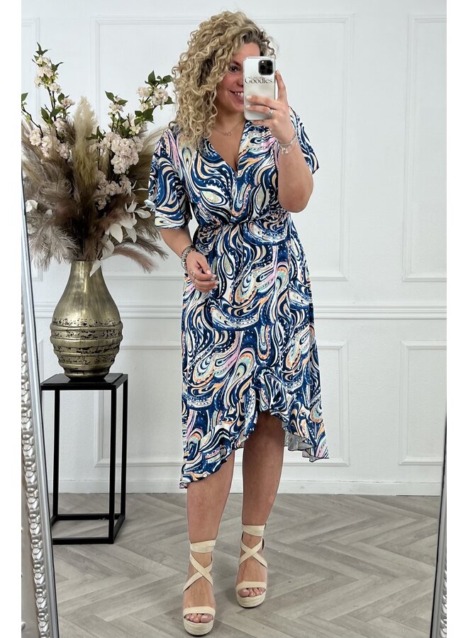 Curvy Spanish Dress Swirl - Dark Blue/White