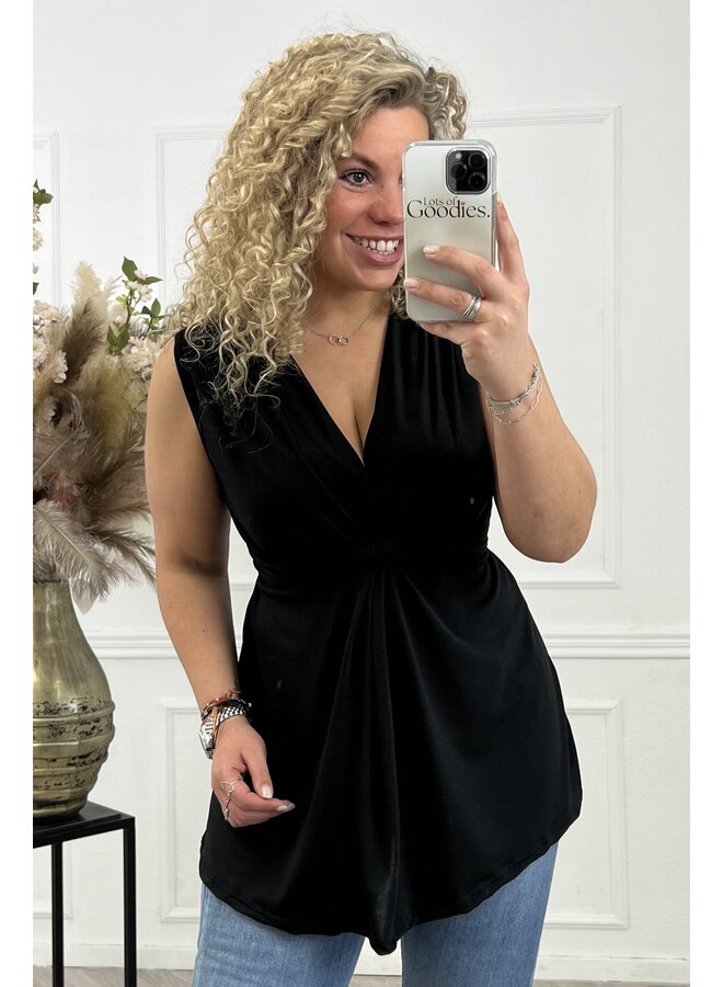 Curvy Knotted Sleeveless Top - Black PRE-ORDER